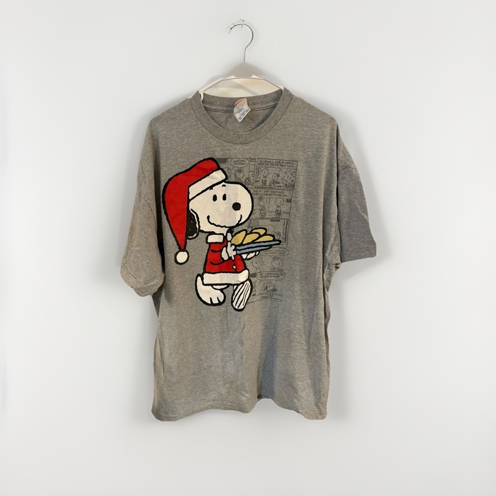 Snoopy T Shirt Christmas Cookie Mens 2XL Gray Heavy Cotton Peanuts Cartoon